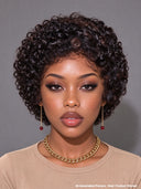 13x4 lace front Wig black pixie wig curly wave 100% Human Hair