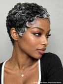 Salt and Pepper finger wave glueless wig pixie cut 100% Human Hair