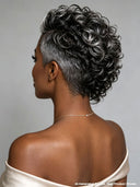 Topper unit pixie salt and pepper curly wave 100% Human Hair（not a wig）