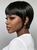 Ready to go pixie wig with bangs straight 100% Human Hair