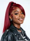 13x4 Lace Front Wig 2 color burgundy or black Pre-styled Updo straight 100% Human Hair
