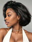 13x4 Lace Front Wig Natural Black bob Wavy 100% Human Hair