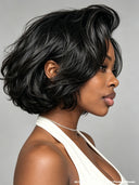 13x4 Lace Front Wig Natural Black bob Wavy 100% Human Hair