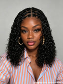 13x4 Lace Front Wig Natural Black curl bob Pre-styled Updo Deep Wave With Braided Wig 100% Human Hair