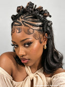 13x4 Lace front Natural Black bob Pre-styled Updo With Braided Wig 100% Human Hair