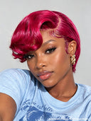 13x4 lace front Wig burgundy straight Side Part Half-price  100% Human Hair