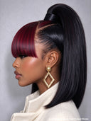 13x4 Lace Front Wig Pre-styled Updo straight with burgundy bangs 