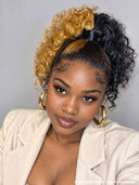 Lace front 13x6 wig honey highlight pre-styled curly