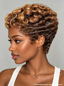 Lace front 13x6 wig Pixie wig finger wave honey 100% Human Hair