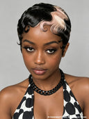 Glueless wig pixie highlight Machine Made wavy 100% Human Hair