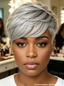 Pixie cut wig gray Salt and pepper Glueless wig 100% Human Hair