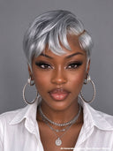 Lace front 13x4 HD wig Silver Grey pixie cut wig side part 100% Human Hair