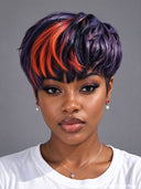 Ready to go orange highlight Glueless wig pixie 100% Human Hair