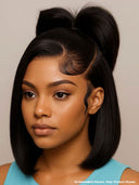 Pre-styled Updo Lace front 13x4 wig 12 inch bob wig 100% Human Hair