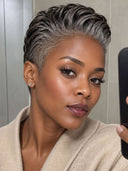 Salt and pepper ready to go lace closure 7x5 pixie straight for black woman