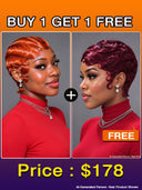 2 wigs pixie cut wig Easy to wear machine made water wave 2 color rouge & orange 100% Human Hair