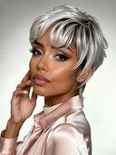 Pixie wig quick weave silver machine made
