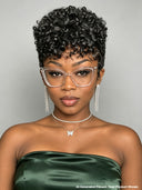 Full lace Pixie cut Wig Natural Black curly wave 100% Human Hair