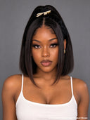Pre-styled Updo 13x4 Lace Front Wig bob 14 inch kinky straight 100% Human Hair