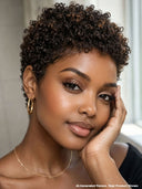 Ready to go Glueless wig  pixie afro brown highlight 100% Human Hair