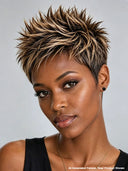 Pixie Cut wig Spiky Pixie Wig Highlight Straight 13x4 Lace 100% Human Hair