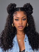 Pre-styled Updo 13x4 Lace Front Wig Black curly wave 18 inch 100% Human Hair