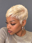 Glueless wig pixie cute wig Machine Made blonde straight 100% Human Hair
