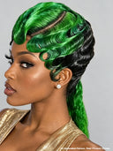 Wig mullet machine made green highlight water wave 100% Human Hair
