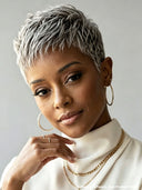 Salt and Pepper Lace closure 5x5 Short wig straight