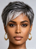 Special Machine made pixie cut wig Silver Gray 100% Human Hair