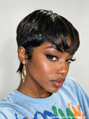 Special Offer ready to go Machine Made Straight Pixie black 100% Human Hair