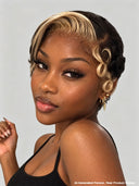 Pixie cut wig lace front 13x4 HD lace blonde highlight 100% Human Hair