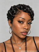Special Offer 13x4 lace front Wig & machine made pixie cut finger wave Natural Black 100% Human Hair