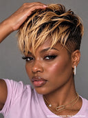 Pixie wig straight machine made ready to go honey 100% Human Hair
