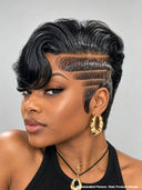 Full lace Pixie Wig Natural Black side part straight 100% Human Hair
