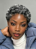 Machine made & lace front salt and pepper afro curly 100% Human Hair