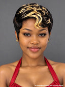 Glueless wig pixie Machine Made honey highlight water wave 100% Human Hair