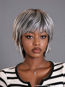 Machine Made Silver Salt And Pepper Grey pixie cut wig glueless wig100% Human Hair
