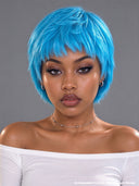 Glueless wig blue-green pixie cut wig cute straight 100% Human Hair