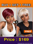 Buy 1 Get 1 Free pixie wig machine made blonde & burgundy 100% Human Hair
