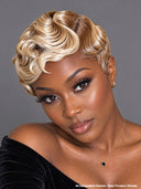 Glueless wig pixie wig Machine Made blonde water wave 100% Human Hair