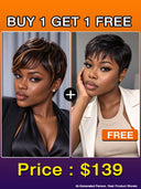 Buy 1 Get 1 Free machine made pixie wig straight 2 color 100% Human Hair