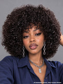 Glueless wig Machine Made curly wave with bangs Natural Black 100% Human Hair