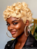 Ready to go black pixie cut wig blonde finger wave 100% Human Hair