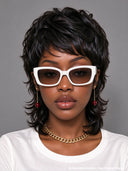 Wig black quick weave mullet wig machine made 100% Human Hair
