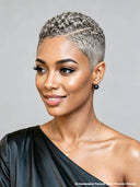 Lace front 13x6 pixie cut curly wave wig silver gray