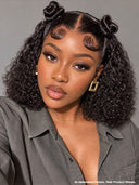 Pre-styled Updo 13x4 Lace Front Wig bob curly wave black 12 inch 100% Human Hair
