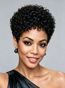 Gluelesse wig Pixie black machine made curly wave