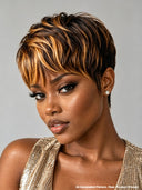 Glueless wig pixie cut Machine Made honey highlight 100% Human Hair