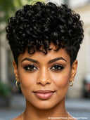 Full lace wig pixie curly wave black 100% Human Hair